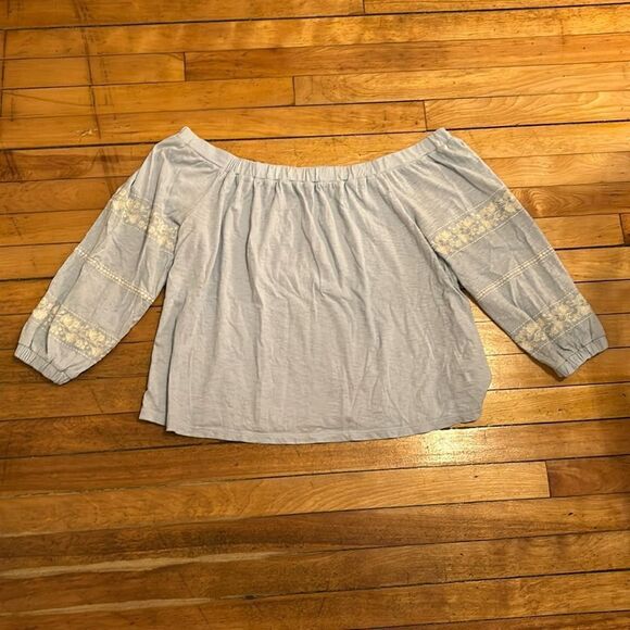 American Eagle Outfitters Women’s Light Blue Embroidered Off Shoulder Top XL - Picture 1 of 7
